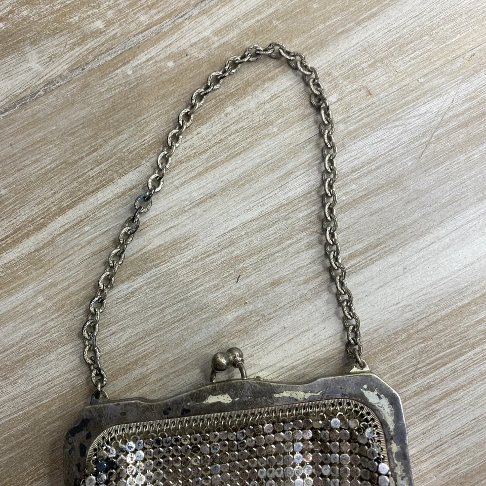 Винтажный Whiting и Davis 4 x 4 металлический сетки монета сумочки застежки сумка Серебряный вечер - Изображение 3 из 4