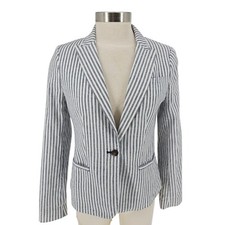 Banana Republic Classic Fit Blazer Linen Blue Stripe Long Sleeve Jacket Womens 6