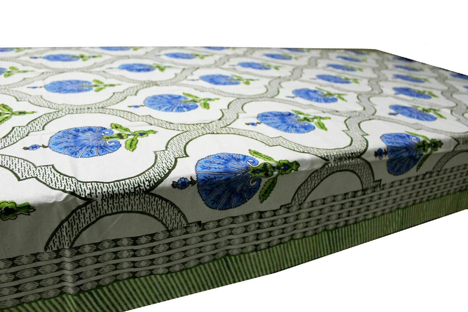 Indian Hand Block Print Tablecloth Kitchen Linen 100%Cotton Floral Rectangular - Image 4 of 4