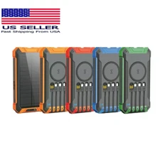 Solar Charger Power Bank  Built-in Cables Wireless Fast Charging iPhone Android