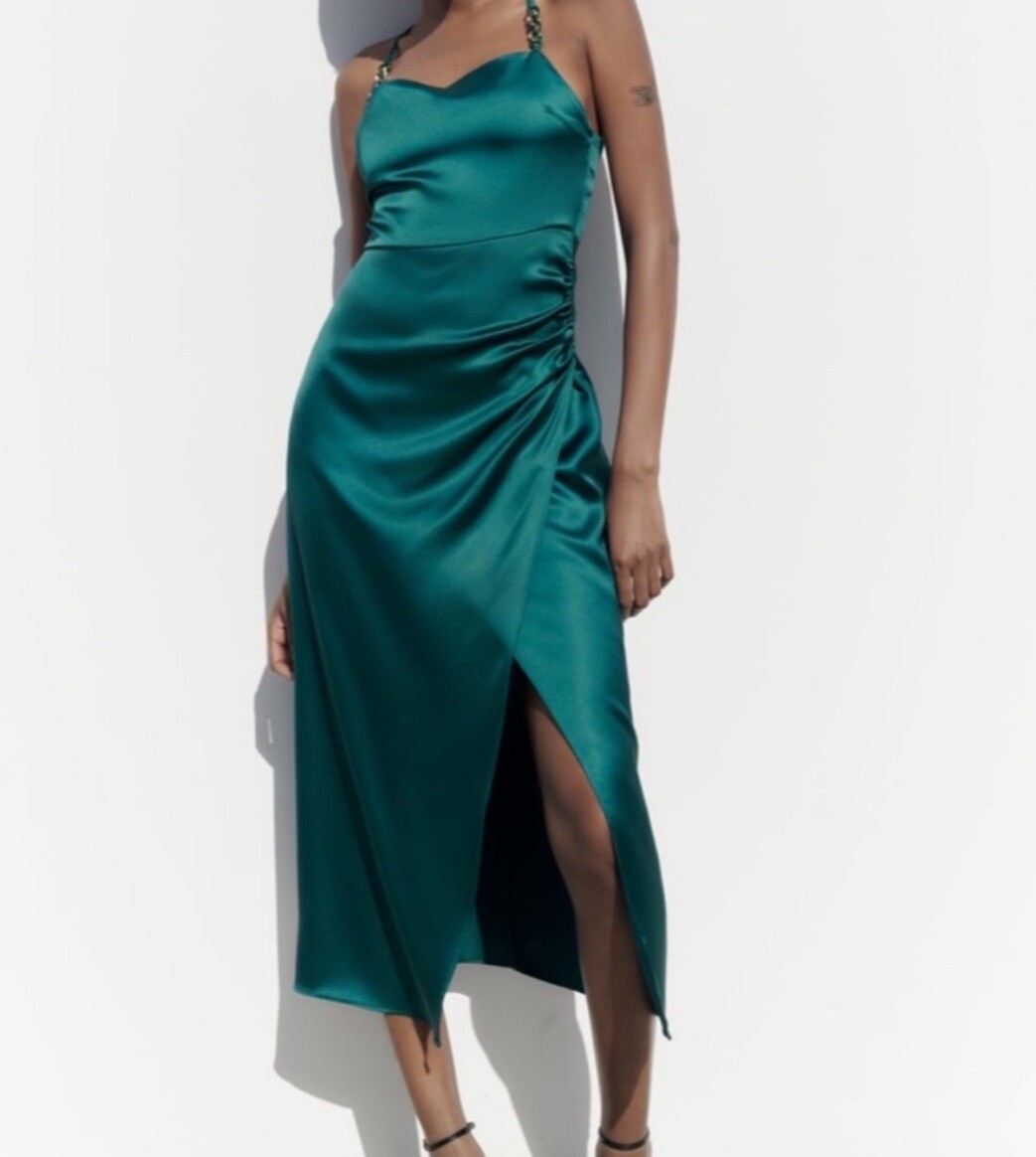 ZARA NEW‼️ LINGERIE STYLE DRESS 8741/899 in Green Sizes: XS x 2