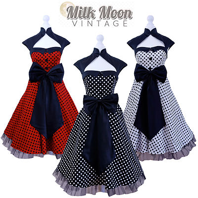 Vintage 1950s 60s Swing Rockabilly Black White Red Polka Dot Evening Party  Dress | eBay