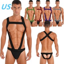 Men's Body Chest Harness Jockstrap Bodysuit One-Piece Suspender Jumpsuits