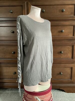 IRO Womens Shirt Linen Sz M Scoop Neck Lace Up Tie Sleeve Solid Gray Grommets