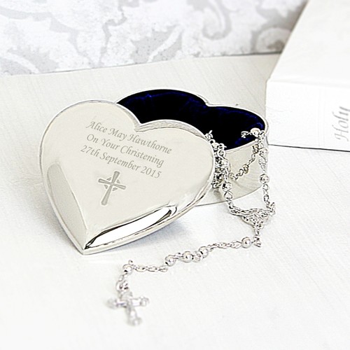 Personalised Trinket Box and Rosary Beads Christening Communion Christmas Gift - Picture 2 of 2
