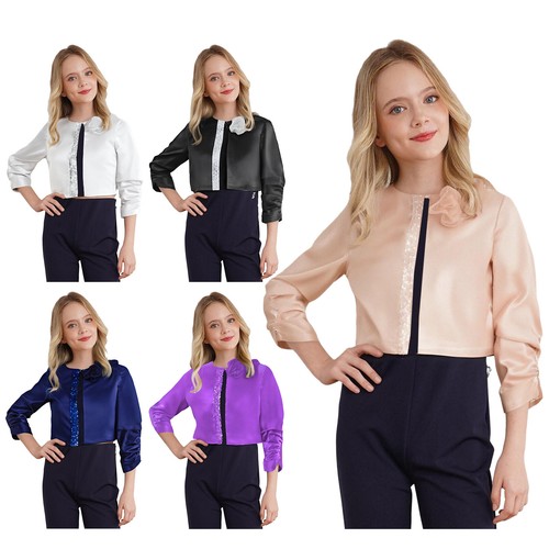Kid Girls Jacket Classic Bolero Playful Coat Girly Sequins Coat Glamorous Soft - Picture 3 of 67