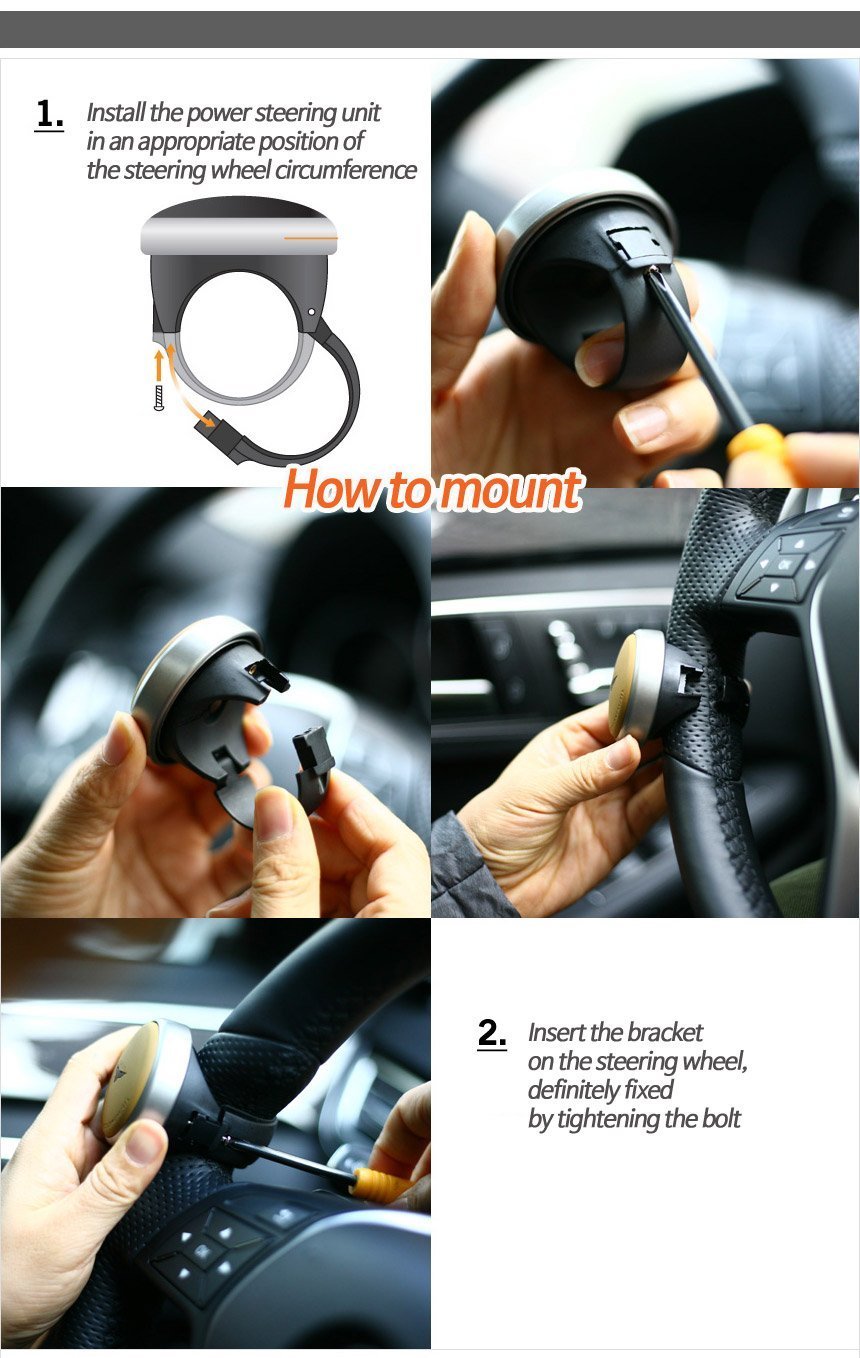 Mini Power Handle Steering Wheel Spinner Knob for All Car [Black Gray ...