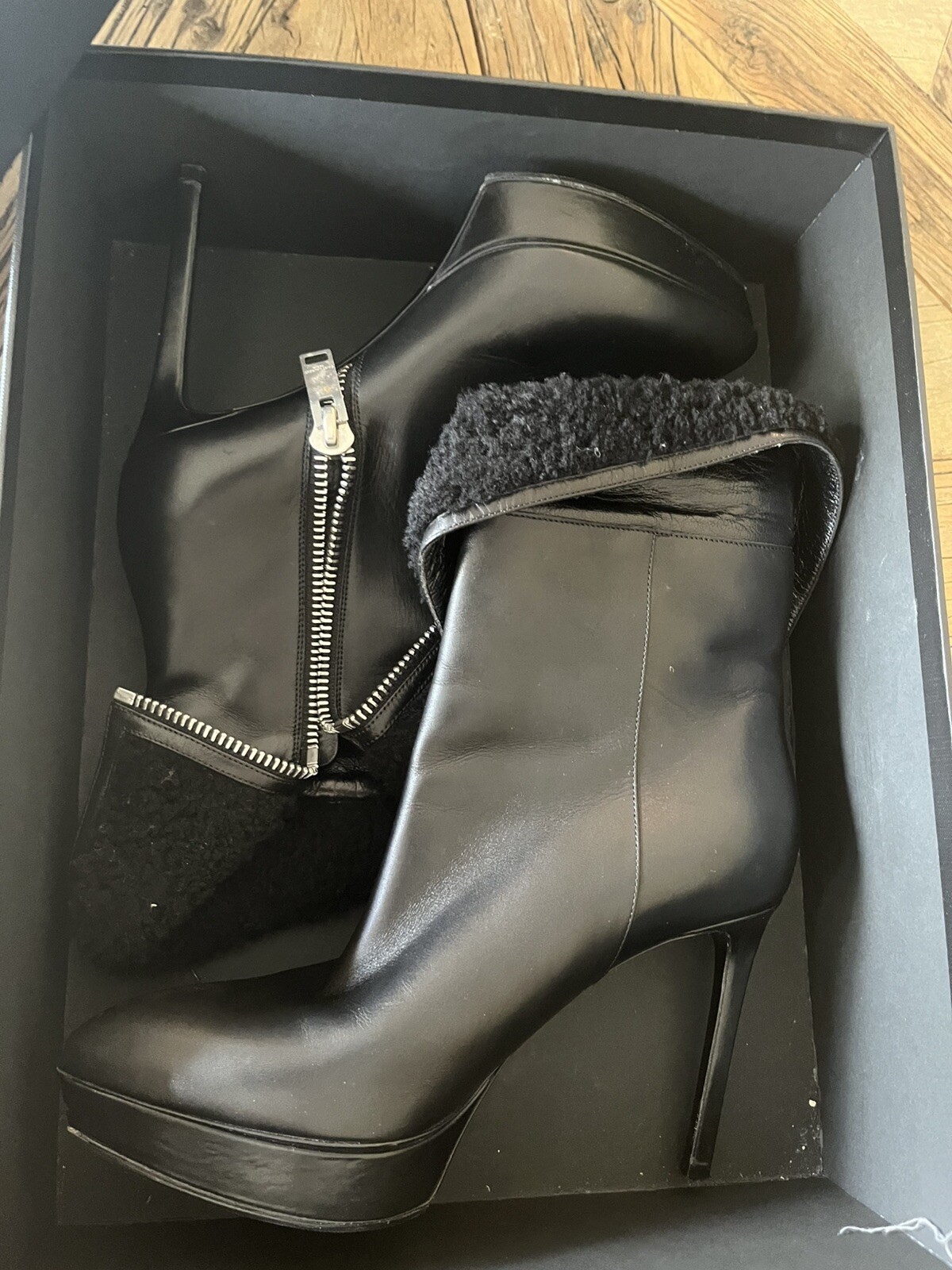 Saint Laurent stivaletto nero pelle shearling deltailed 38