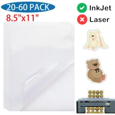 60x 8.5"x11" Clear Printable Vinyl Sticker Paper Waterproof for Inkjet Printer 