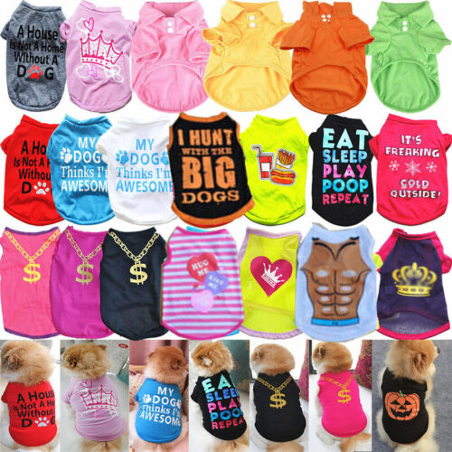 Summer Various Puppy Small Dog Cat Pet Clothes Vest T-Shirt Halloween - Picture 1 of 127