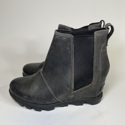 Sorel Joan Of Arctic II Bootie Women's Size 8 Black Leather Chelsea Wedge Boots - 第 1/8 張圖片