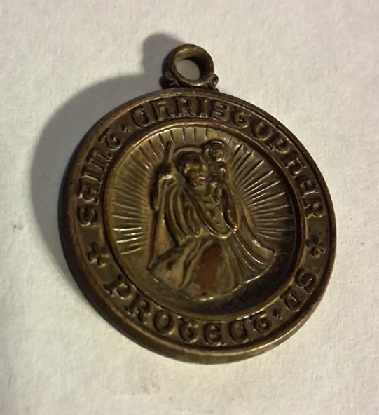 Vintage "SAINT CHRISTOPHER PROTECT US"  MEDAL / PENDANT  BISHOP CHOI