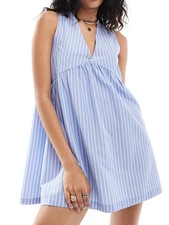 ASOS DESIGN Striped Babydoll Summer Dress M Medium V-Neck Tie-Back 8-10