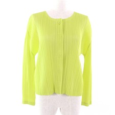 PLEATS PLEASE Ladies Cardigan Issey Miyake Pleated Crew Neck Long Sleeve Yellow