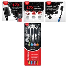Charcoal Infused Slim Toothbrush, 17x Slimmer Bristles - 4 Pack Special Offer