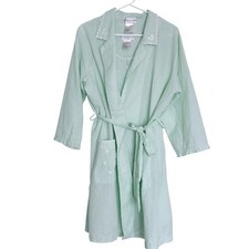 Miss Elaine Seersucker Nightgown Robe Set Womens M/L Green Striped Cottagecore
