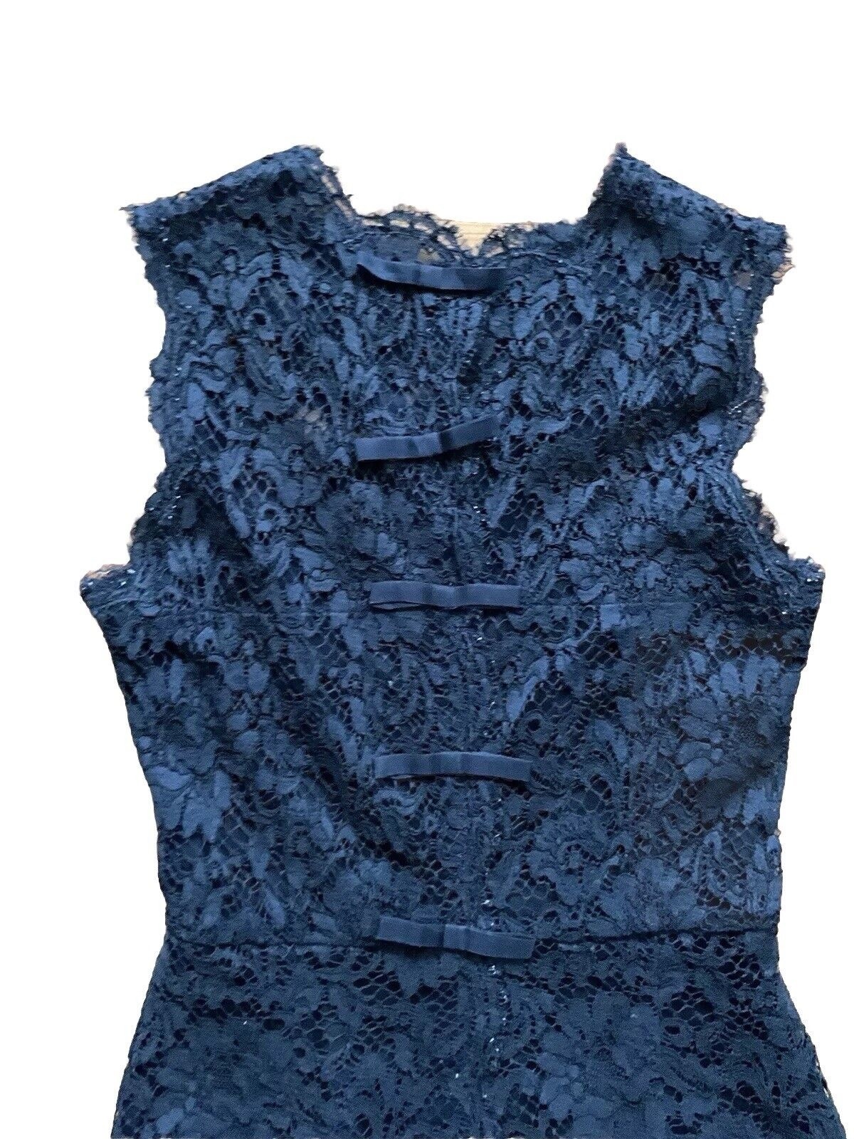 VALENTINO LACE SHEATH BOW DRESS SIZE I 38 XS LADIES In Navy Blue thumbnail 6