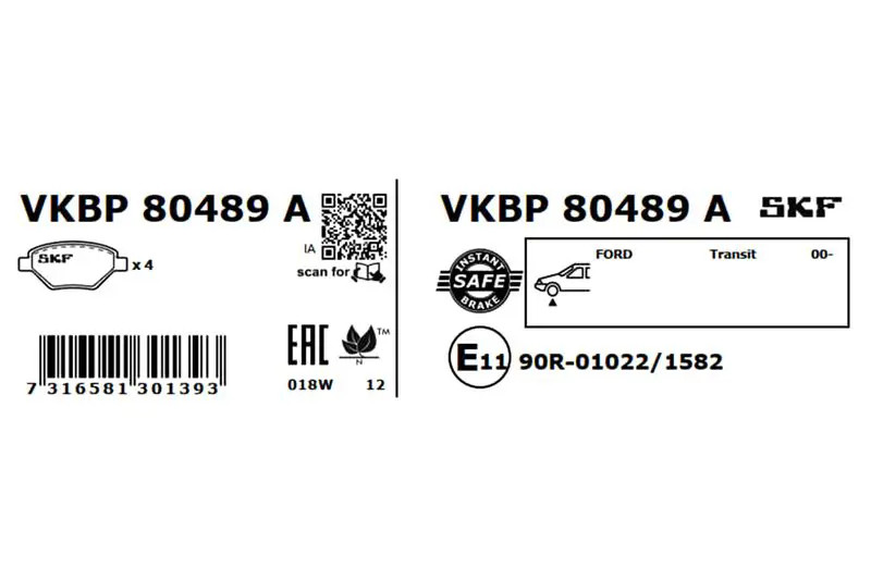 Skf Schwarz Scheibenbremse Bremsbelag Vkbp 80489 A - 4Er Set - Position Vorderachse Höhe 78 Mm Länge 171 Mm Breite 131 Mm Dicke 18 Mm - Oe Qualität - Bild 2