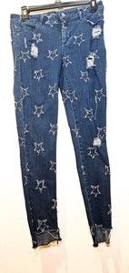 Bebe Star Heart Breaker Skinny Distressed Chewed Hem Jeans Size 28 Women's