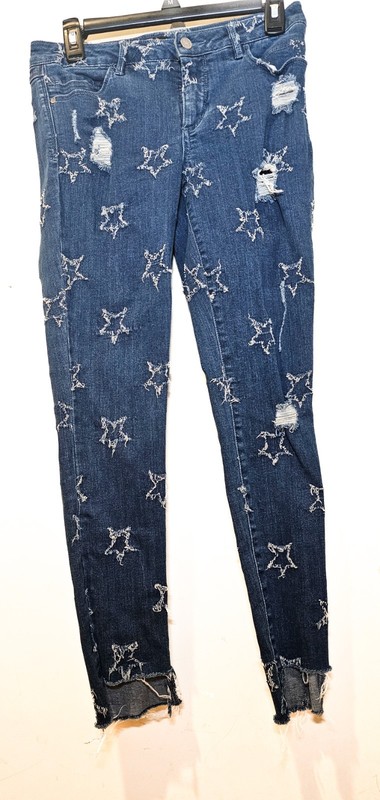 Bebe Star Heart Breaker Skinny Distressed Chewed Hem Jeans Size 28 Women's