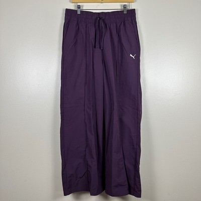 Puma Women's Medium ESS Woven Pin Tuck Pants Midnight Plum Purple Blokecore NEW