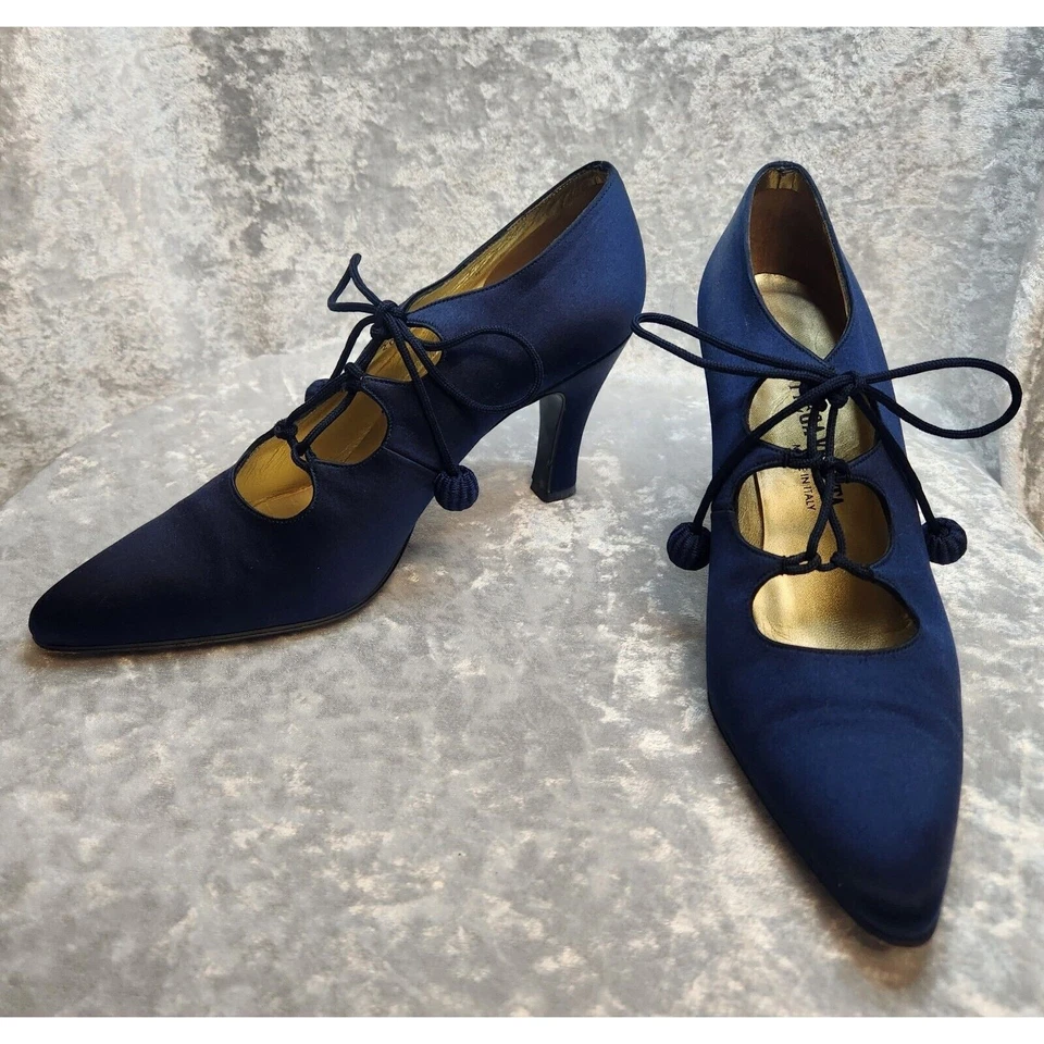 Zapatos de tacón de aguja Bottega Veneta seda satinado azul marino - talla 38_Hecho en Italia Foto 2 de 4