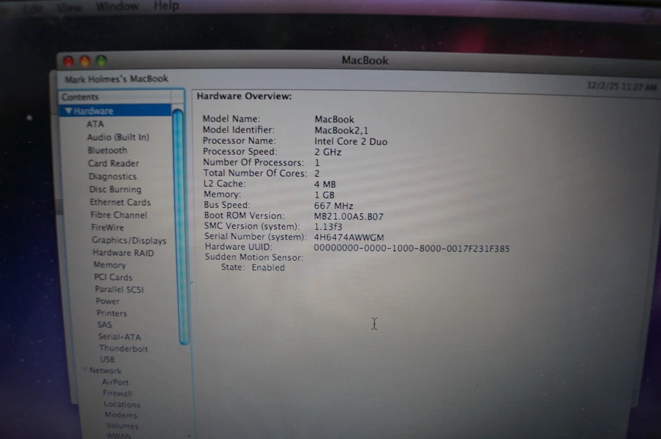 Apple MacBook A1181 Laptop 13.25” 2GHz 1GB Mem Intel Core Duo WORKING C152 - Image 3 of 4