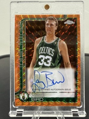 2025 Topps Chrome Larry Bird On Card Auto /25 Orange Geometric Refractor Celtics