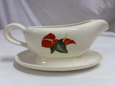 Vintage Santa Anita Ware Flowers Of Hawaii Red Anthurium Gravy Boat Made In USA
