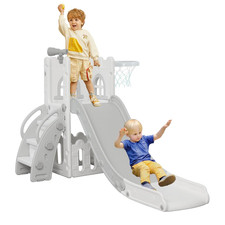 6 in 1 Toddler Slide,Kids Climber Slider for Indoor Outdoor Playground with Bask