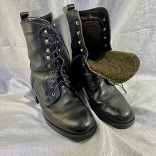 VINTAGE ITALIAN Black Lace up Leather Boots w/ Brown Sherpa Lining Gold Hardware