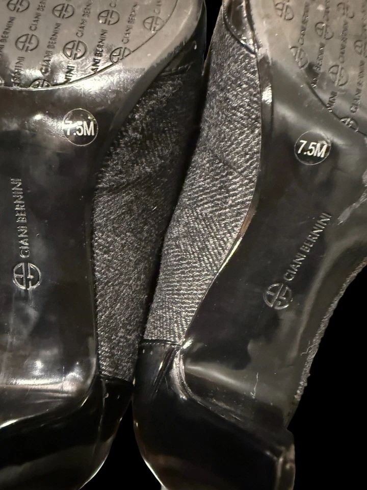 GIANNI Bernini Mujer Talla 7.5 Negro Charol Y Gris Tweed Tacones Foto 3 de 4