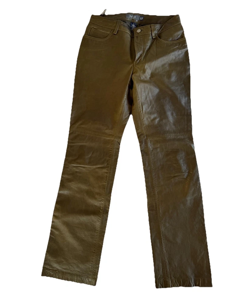 Size 6 Vintage Gap Relaxed Fit Leather Pants Women's Olive Green 100% Leather - Image 2 of 4