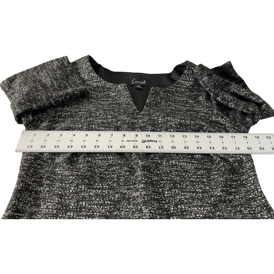 Vestido para mujer Connected Apparel 8P Petite negro blanco texturizado cuello en V manga 3/4 Foto 4 de 4