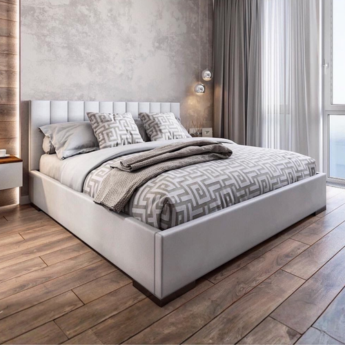 Plush Sleigh Ottoman Storage Bed 50” Linear Headboard + Orthopaedic Mattress - Picture 1 of 4