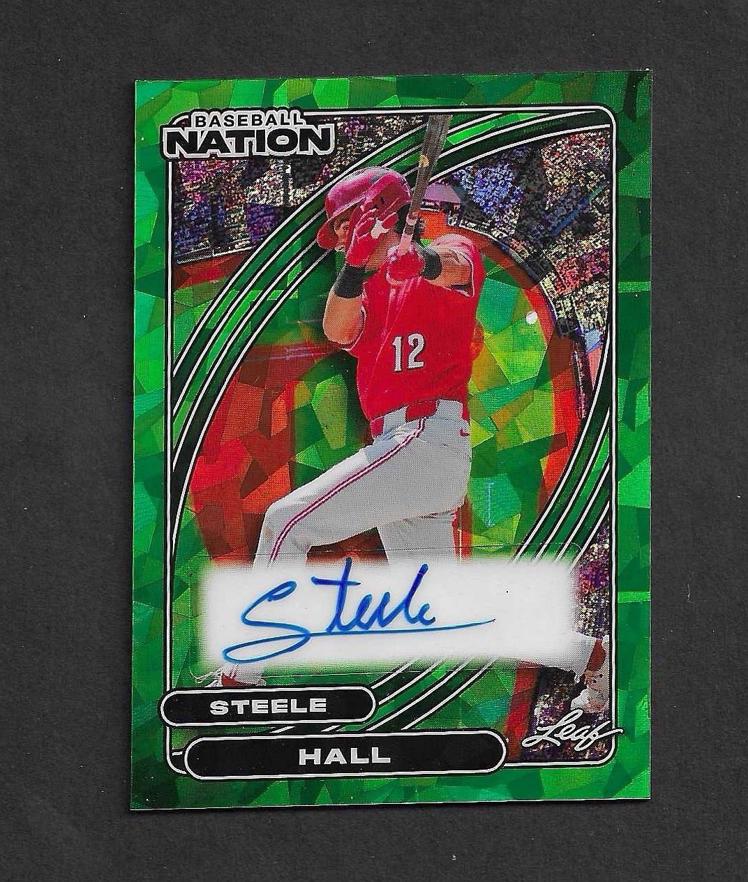 STEELE HALL 2026 Leaf Baseball Nation Green Atomic Refractor Auto /5 Reds
