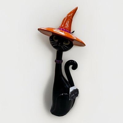Bella Lux 24  Black Cat W/ Orange Witch Hat   Large Halloween Decor Figurine NWT