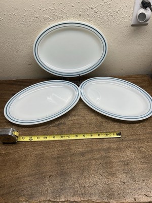 Pyrex Brand Tableware by Corning Oval Plate Platter 799-23 Blue Turquoise Stripe
