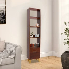 4 Tiers Bookshelf w/ Drawer Cabinet Freestanding Open Display Rack Storage Shelf