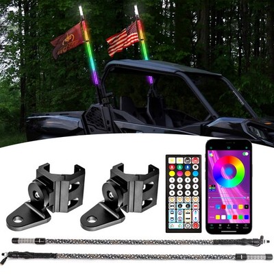 2pcs 4FT LED RGB Whip Lights with top strobe Fit Can Am Defender HD9/HD10/HD11