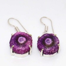 Purple Solar Quartz 925 Silver Plated Earrings 1.4