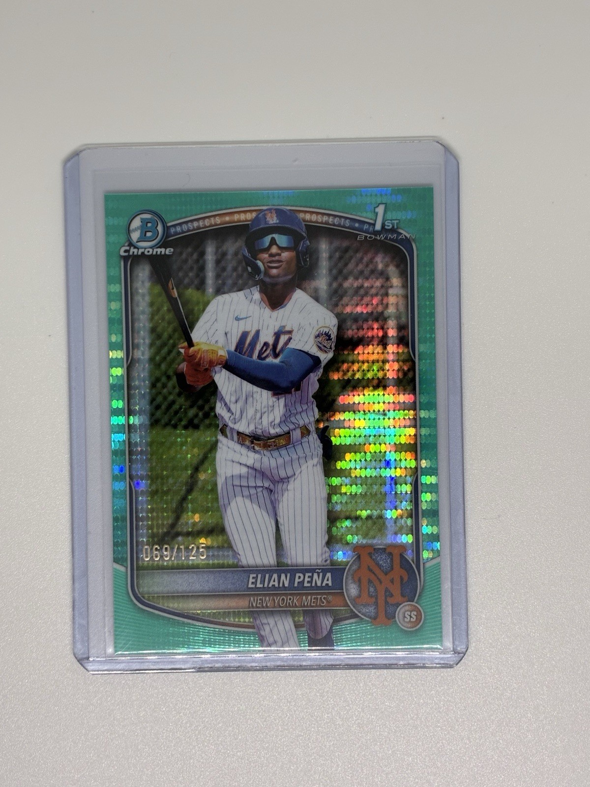 2025 Bowman Chrome Prospects Elian Pena #BCP-155 Aqua Pulsar Refractor /125 (RC)