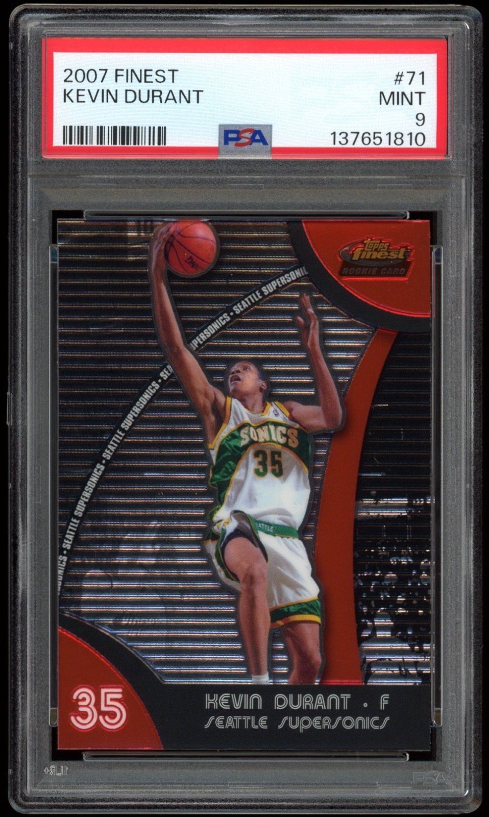 2007-08 Topps Finest #71 KEVIN DURANT RC Rookie Card PSA 9 MINT Sonics