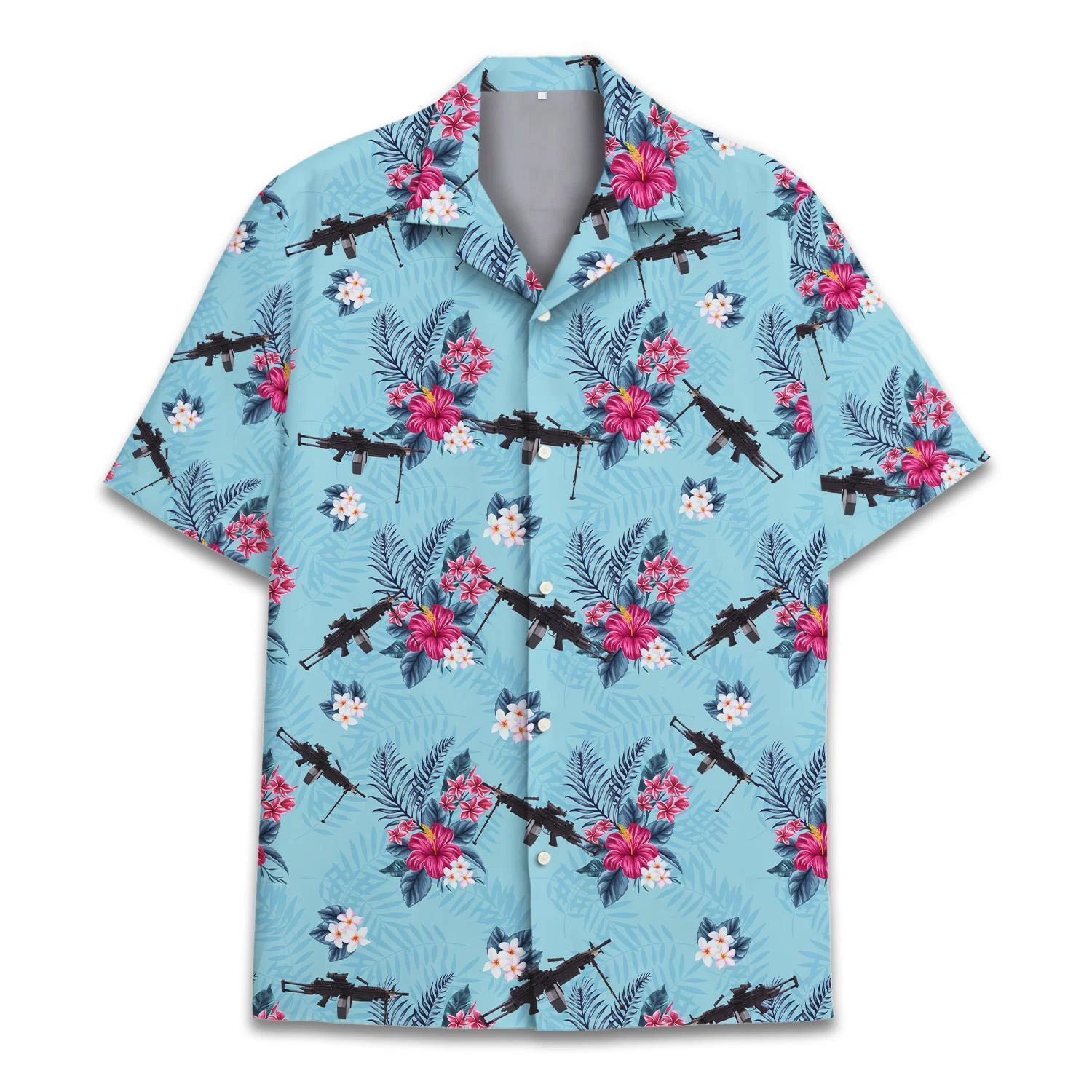 Tropical Gun Hawaiian Shirt for Men Women Floral Gun Hawaiian Shirt Summe