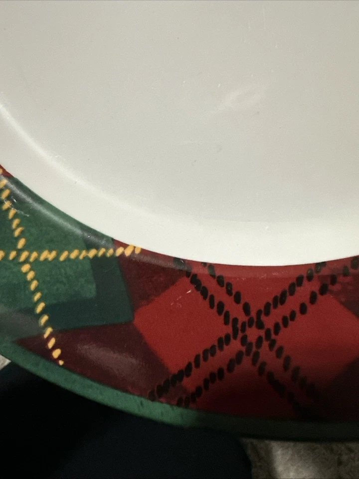 4 винтажных обеденных тарелки 1995 Block Gear Father Christmas в клетку обод 10,5 дюйма - Изображение 4 из 4