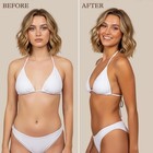 Beauty by Earth Self Tanner medium to dark, shows person in white bikini before and after using product.