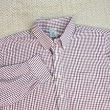 Brooks Brothers Regent Fit Non-Iron Shirt Mens 18 4/5 Burgundy Blue Check 1818