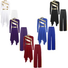 Womens Dancewear Liturgical Dress Hem Outfit Performance Praise Spirit Metallic