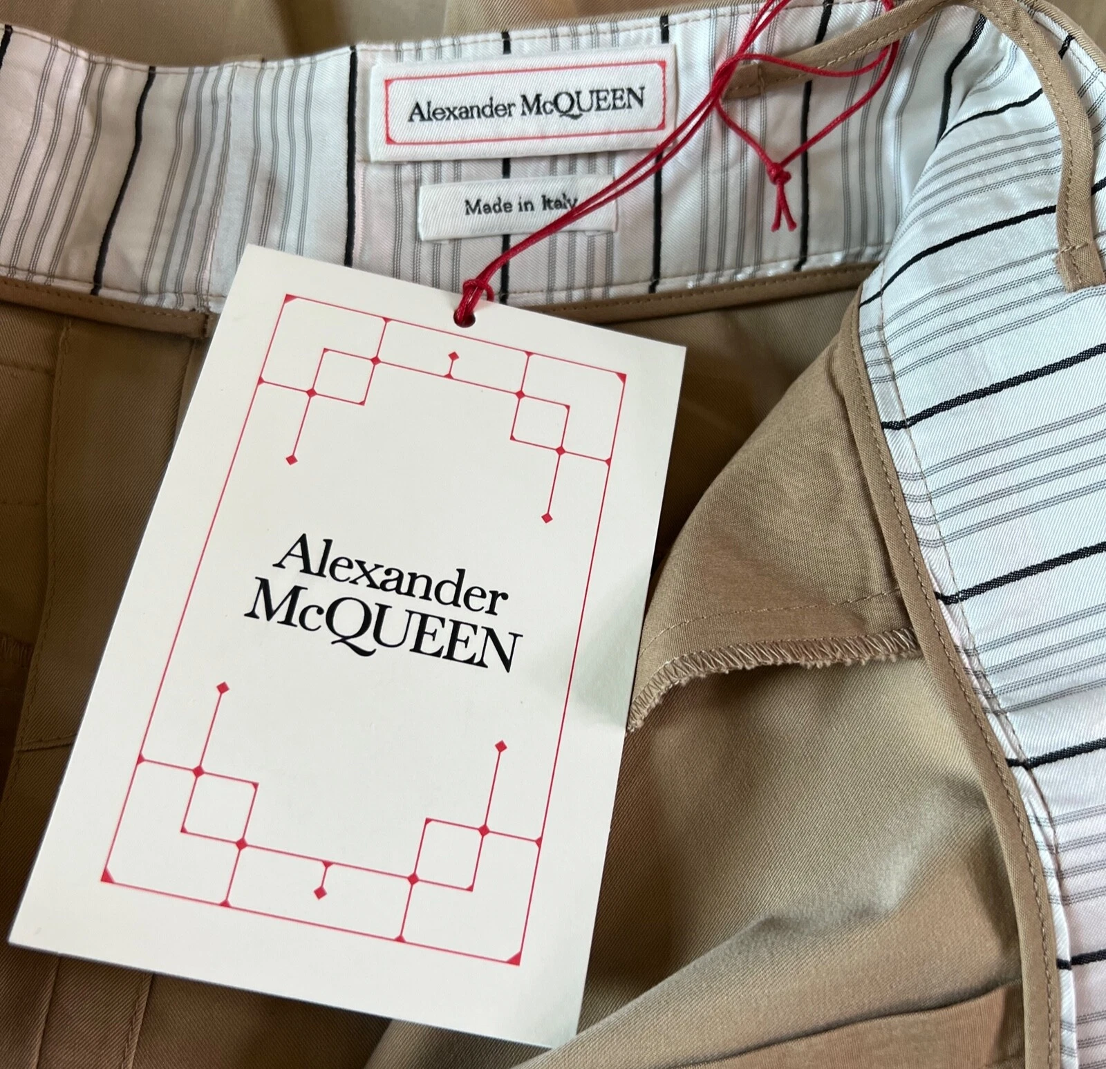 #2118 ALEXANDER MCQUEEN CAMMELLO Pantaloni conici in twill di cotone con fibbia TG 38