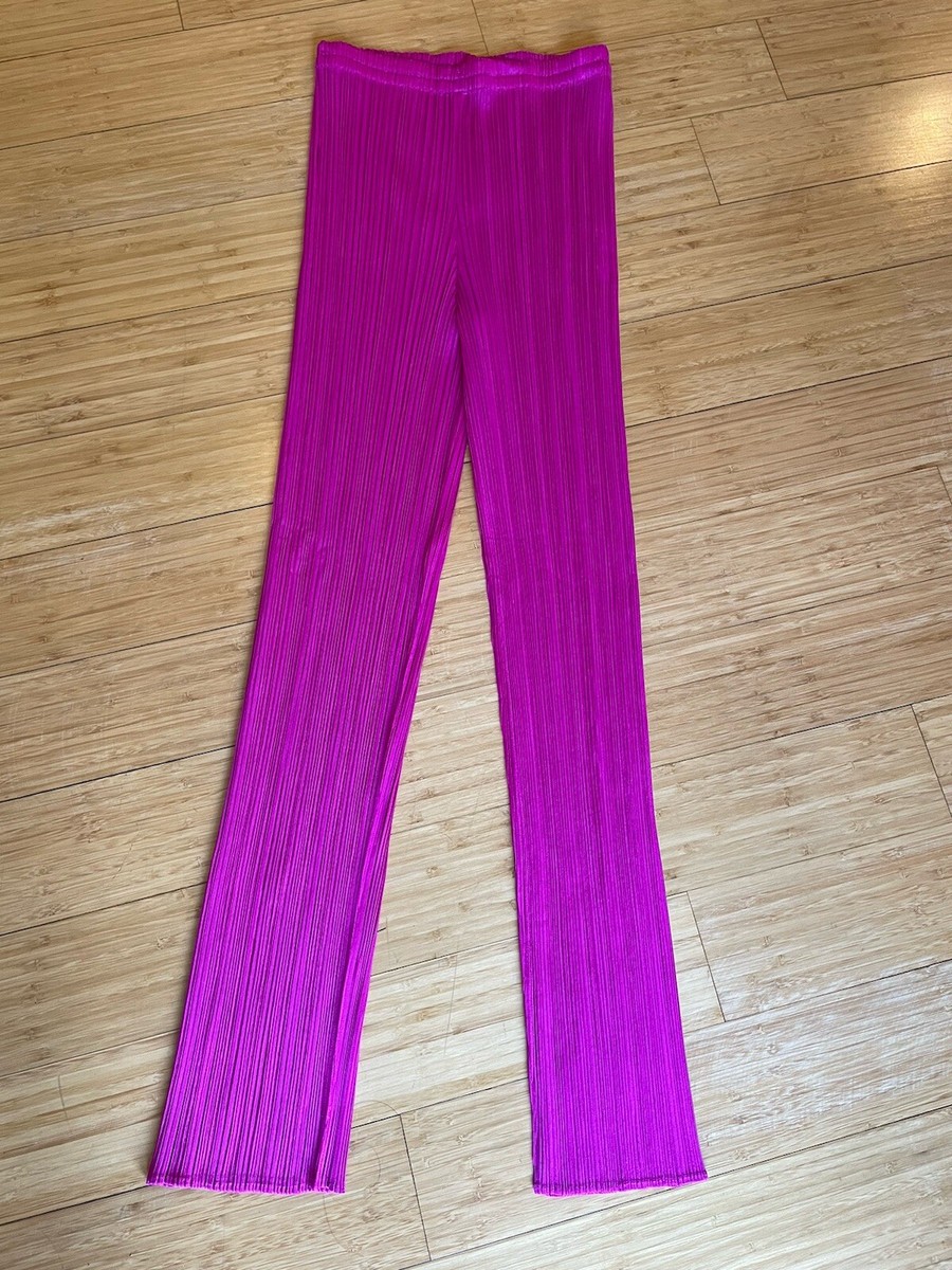 超希少⭐️ ISSEY MIYAKE イッセイミヤケ PLEATS リップ柄パンツ Issey Miyake Pleats Please Fuchsia Narrow Leg Plisse Pants Size JP